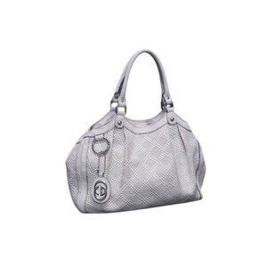 Gucci Handbag Guccissima Diamante Ivory Straw And Leather Silver